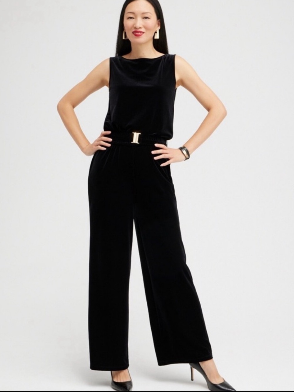 NWT Chico’s Velvet Belted Jumpsuit